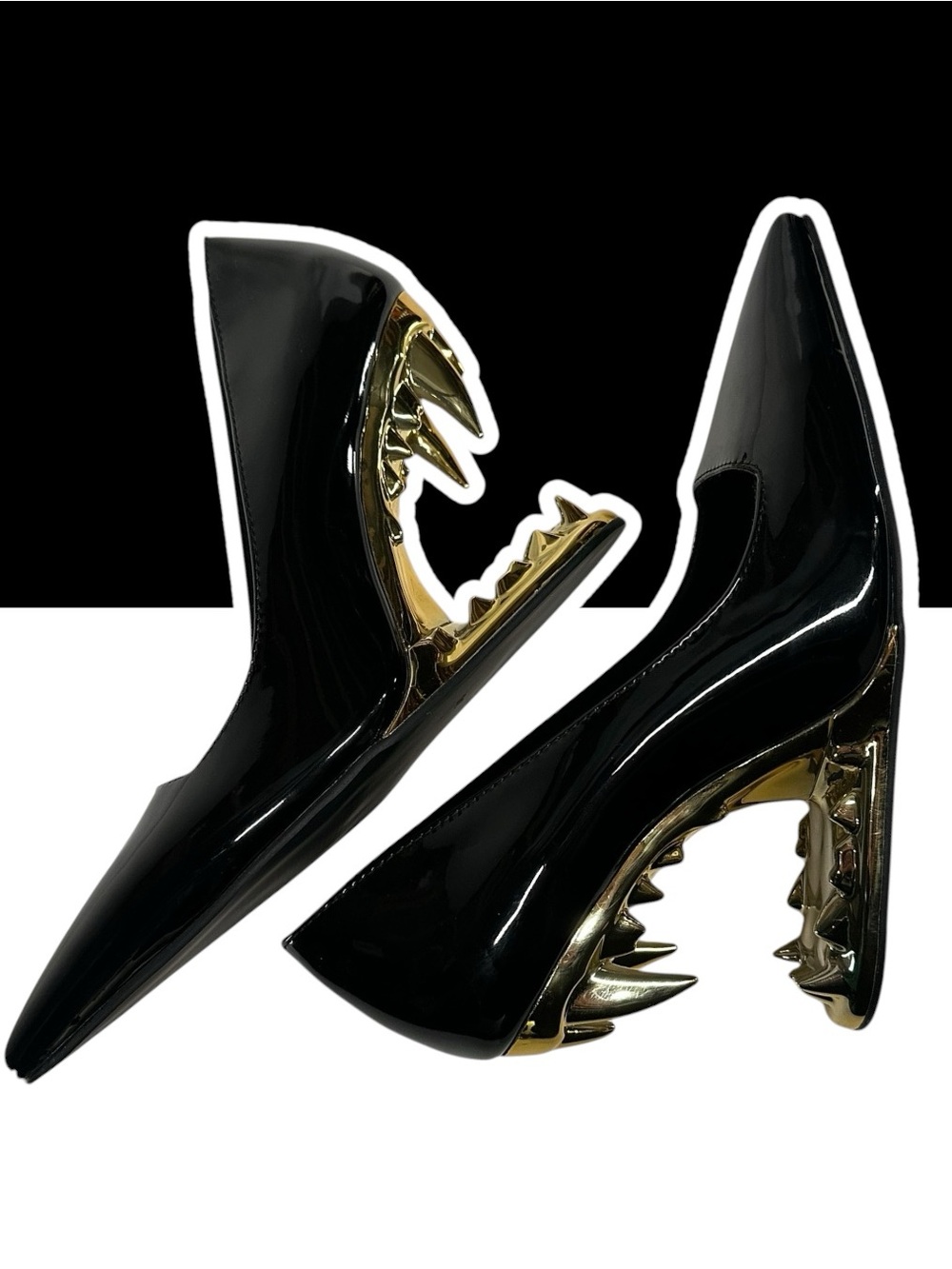 Black & Gold / Wolf Teeth Unique Wedge Heels / Size 7.5 US (38) / Goth Punk Emo